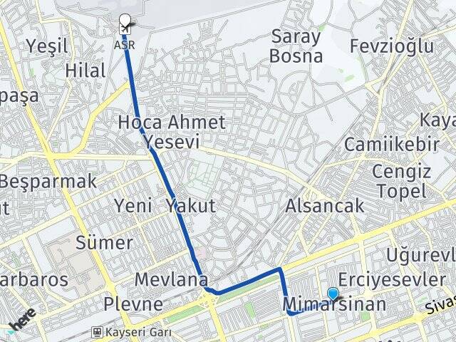 Mimarsinan Erkilet Havalimanı Arası Kaç Km - Yol Tarifi
