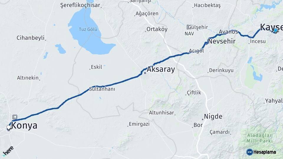 Kayseri Konya Arası Kaç Km - Yol Haritası