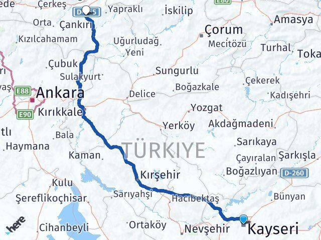 Kayseri Korgun Çankırı Arası Kaç Km - Yol Haritası