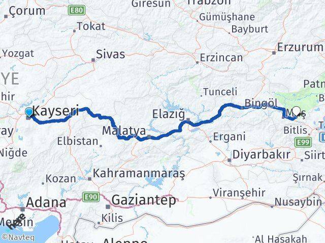 Kayseri Korkut Muş Arası Kaç Km - Yol Haritası