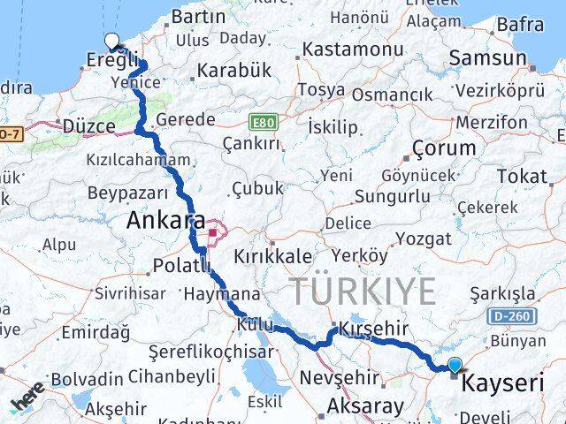 Kayseri Kozlu Zonguldak Arası Kaç Km - Yol Haritası