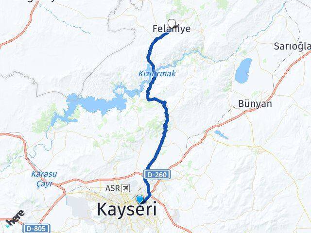 Kayseri Melikgazi Felahiye Arası Kaç Km - Yol Haritası
