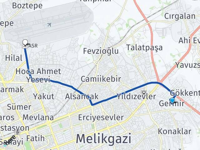 Germir Erkilet Havalimanı Arası Kaç Km - Yol Tarifi