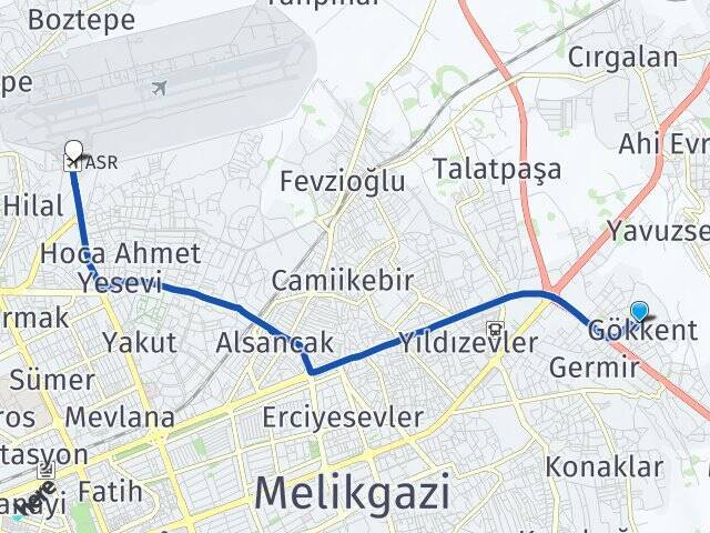 Gökkent Erkilet Havalimanı Arası Kaç Km - Yol Tarifi