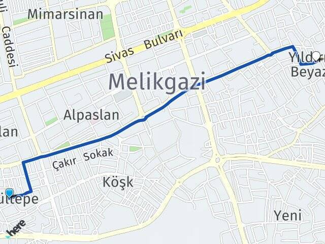 Gültepe Melikgazi Arası Kaç Km - Yol Tarifi