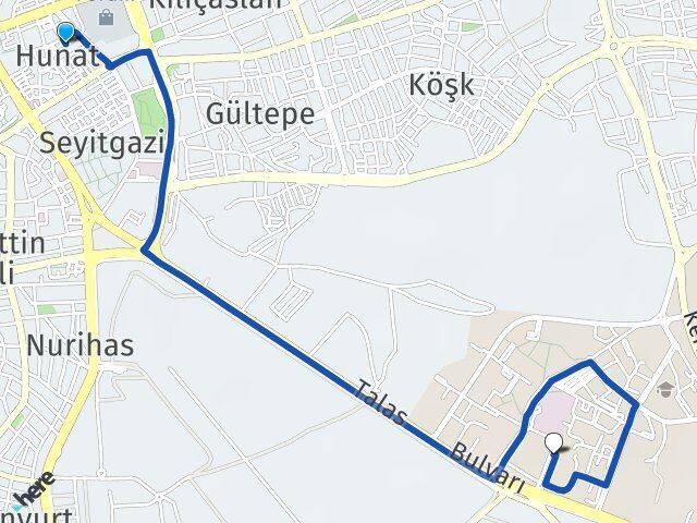 Hunat Erciyes Üniversitesi Arası Kaç Km - Yol Tarifi