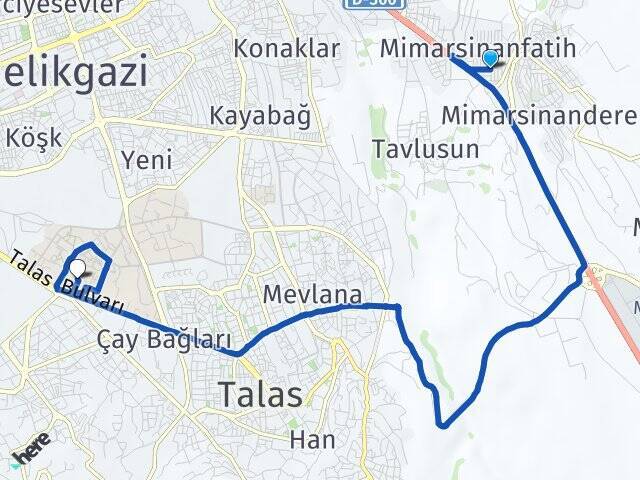 Mimarsinan Erciyes Üniversitesi Arası Kaç Km - Yol Tarifi