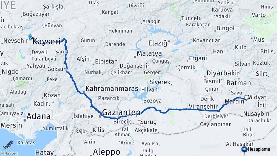 Kayseri Midyat Mardin Arası Kaç Km - Yol Haritası