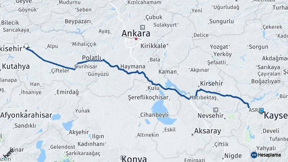 Kayseri Odunpazarı Arası Kaç Km - Yol Tarifi