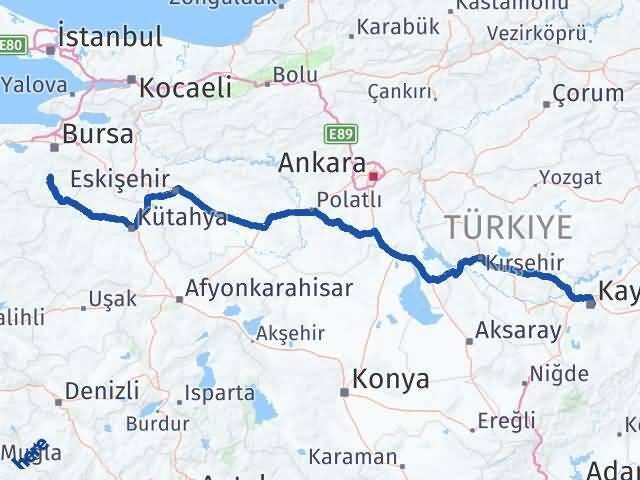 Kayseri Orhaneli Bursa Arası Kaç Km - Yol Haritası