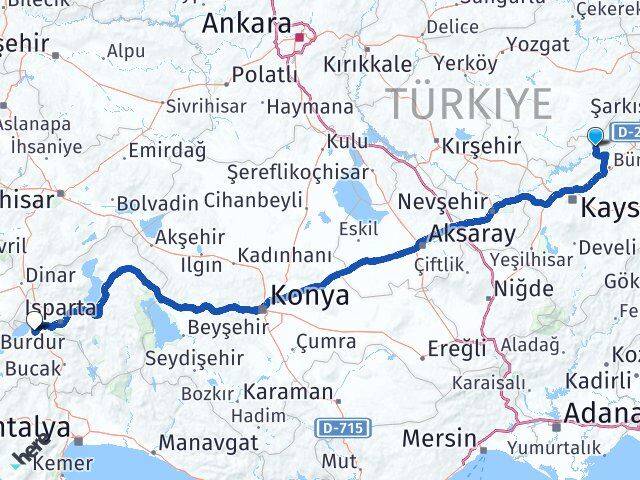 Kayseri Özvatan Burdur Arası Kaç Km - Yol Haritası