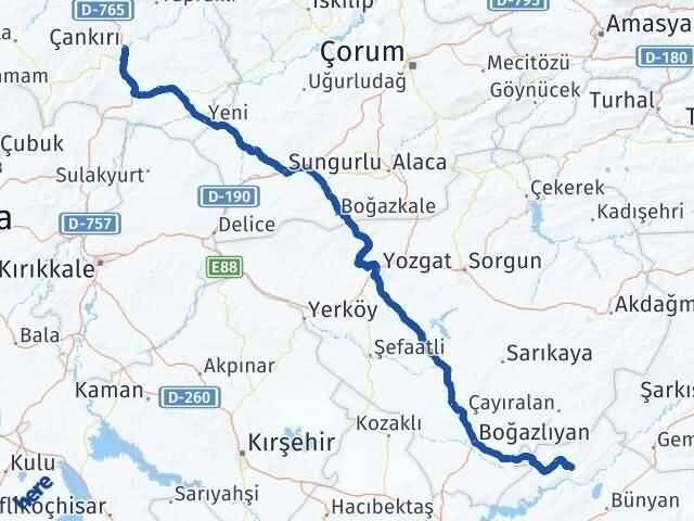 Kayseri Özvatan Çankırı Arası Kaç Km - Yol Haritası