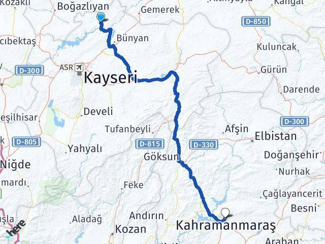 Kayseri Özvatan Kahramanmaraş Arası Kaç Km - Yol Haritası