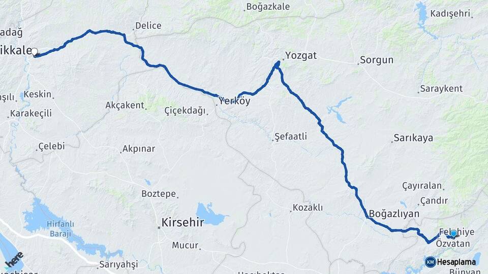 Kayseri Özvatan Kırıkkale Arası Kaç Km - Yol Haritası