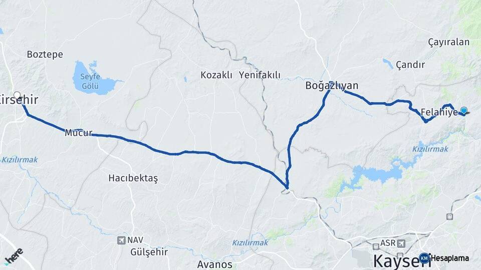 Kayseri Özvatan Kırşehir Arası Kaç Km - Yol Haritası