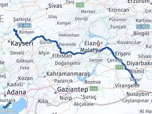 Kayseri Özvatan Mardin Arası Kaç Km - Yol Haritası