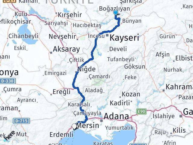 Kayseri Özvatan Mersin Arası Kaç Km - Yol Haritası
