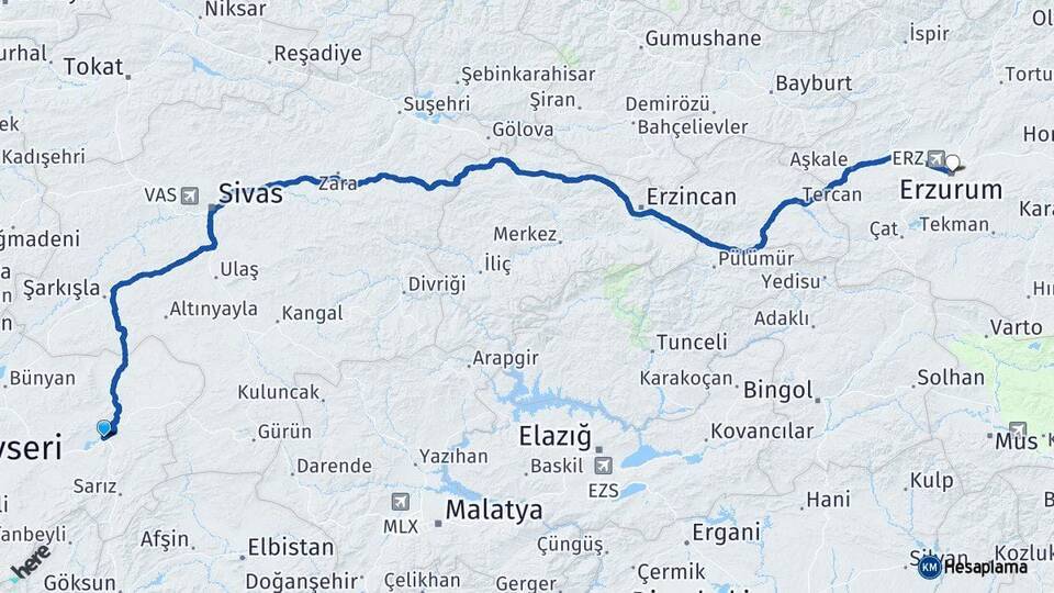 Pınarbaşı Erzurum Arası Kaç Km - Yol Tarifi