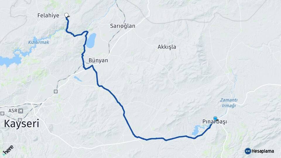 Kayseri Pınarbaşı Özvatan Arası Kaç Km - Yol Haritası