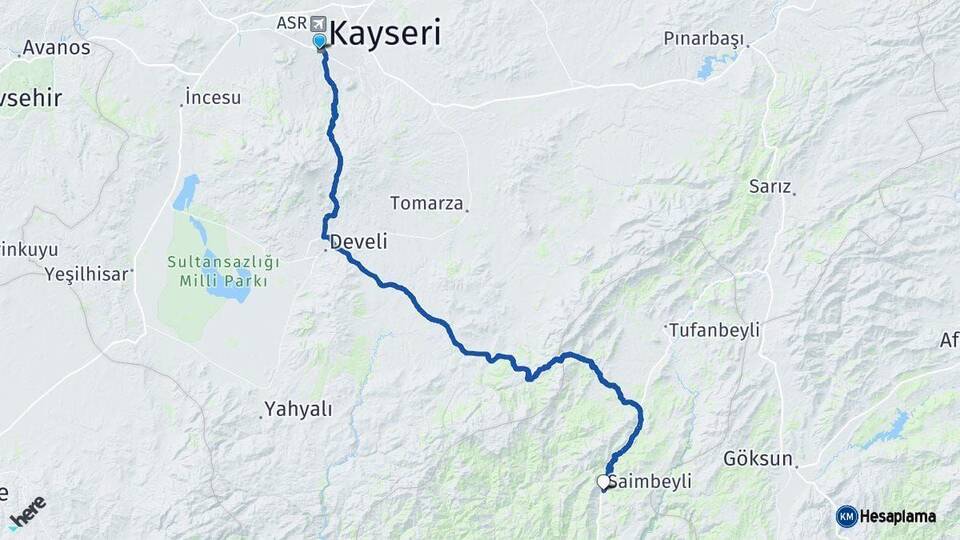 Kayseri Saimbeyli Adana Arası Kaç Km - Yol Haritası
