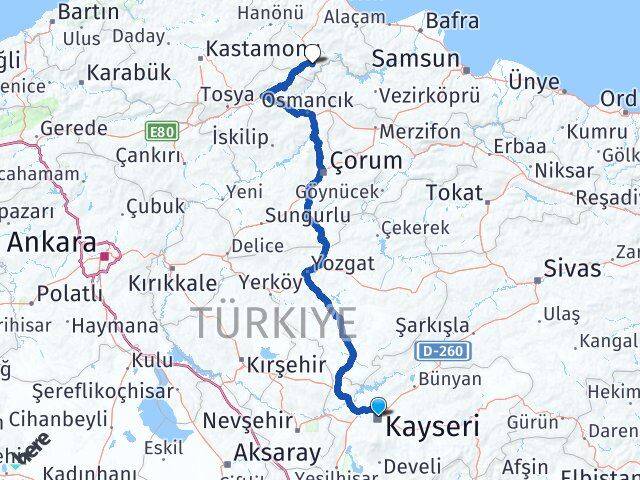 Kayseri Saraydüzü Sinop Arası Kaç Km - Yol Haritası