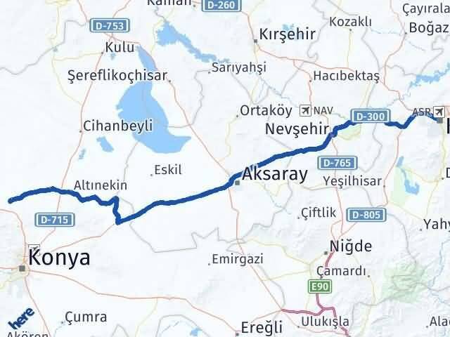 Kayseri Sarayönü Konya Arası Kaç Km - Yol Haritası
