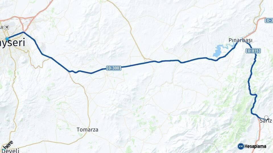 Kayseri Sarız Arası Kaç Km - Yol Haritası
