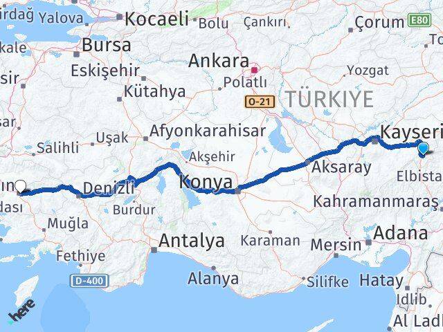 Kayseri Sarız Aydın Arası Kaç Km - Yol Haritası