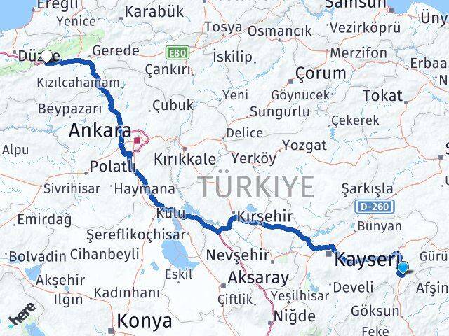 Kayseri Sarız Bolu Arası Kaç Km - Yol Haritası