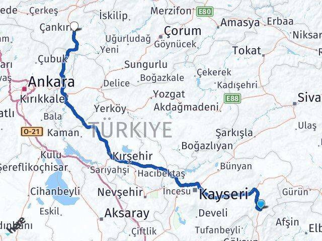 Kayseri Sarız Çankırı Arası Kaç Km - Yol Haritası