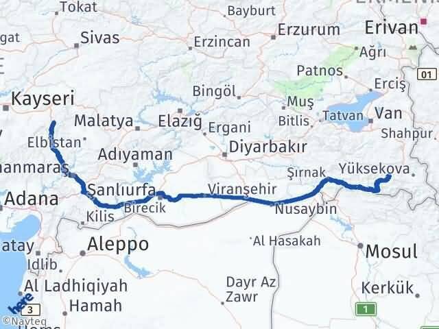Kayseri Sarız Hakkari Arası Kaç Km - Yol Haritası