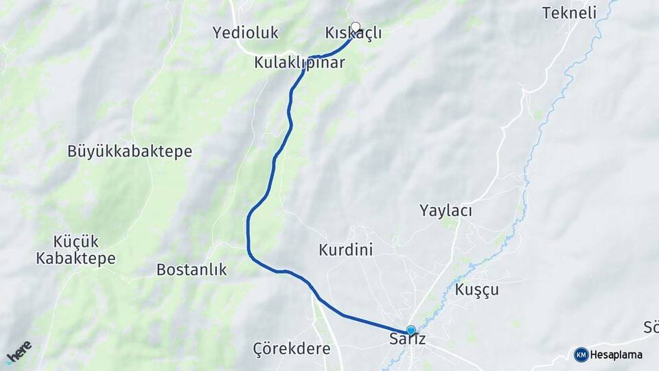Kayseri Sarız Kıskaçlı Sarız Arası Kaç Km - Yol Haritası