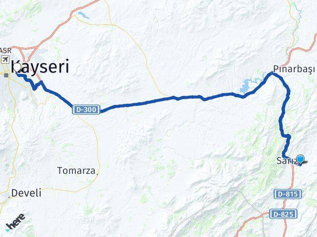 Kayseri Sarız Melikgazi Arası Kaç Km - Yol Haritası