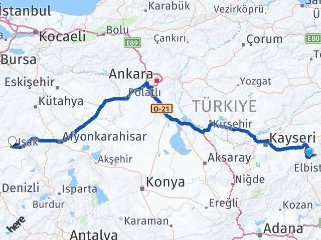 Kayseri Sarız Uşak Arası Kaç Km - Yol Haritası