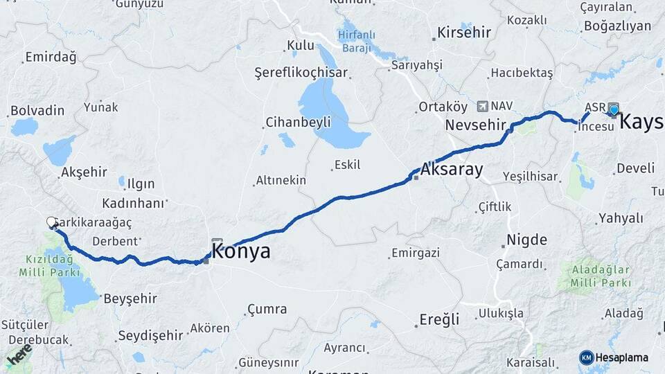 Kayseri Şarkikaraağaç Isparta Arası Kaç Km - Yol Haritası