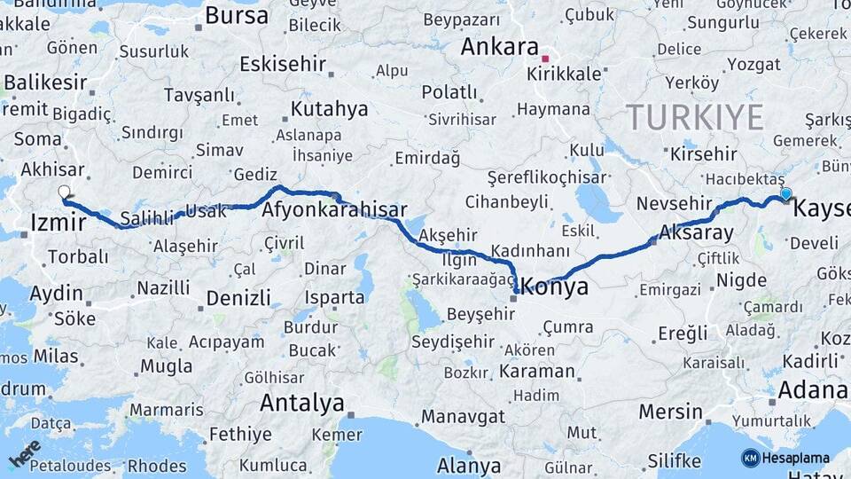 Kayseri Saruhanlı Manisa Arası Kaç Km - Yol Haritası