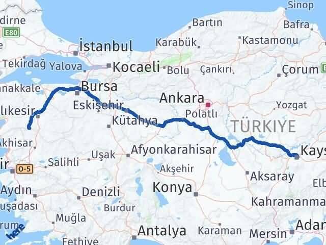 Kayseri Savaştepe Balıkesir Arası Kaç Km - Yol Haritası