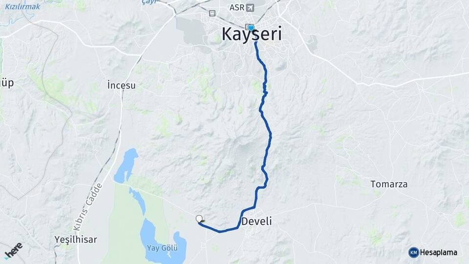 Kayseri Soysallı Develi Arası Kaç Km - Yol Haritası