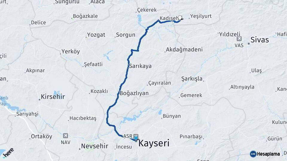 Kayseri Sulusaray Tokat Arası Kaç Km - Yol Haritası