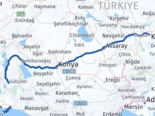 Kayseri Sütçüler Isparta Arası Kaç Km - Yol Haritası