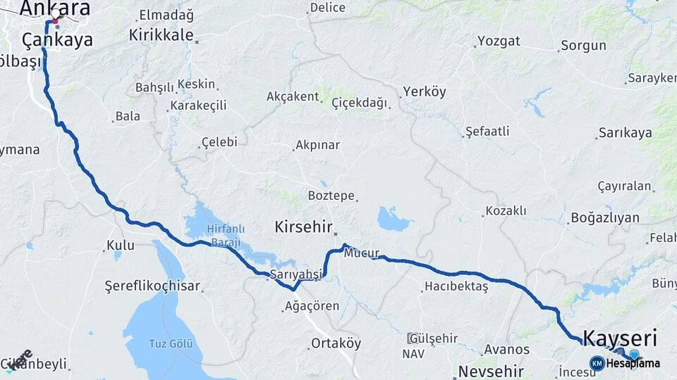Kayseri Talas Ankara Arası Kaç Km - Yol Haritası