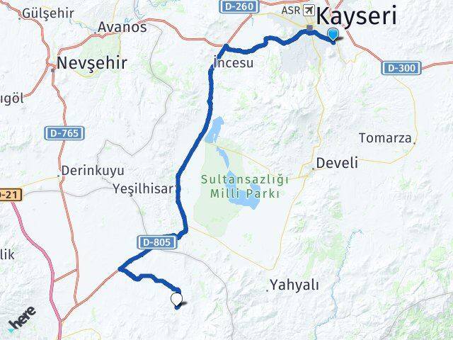 Kayseri Talas İçmeli Niğde Arası Kaç Km - Yol Haritası