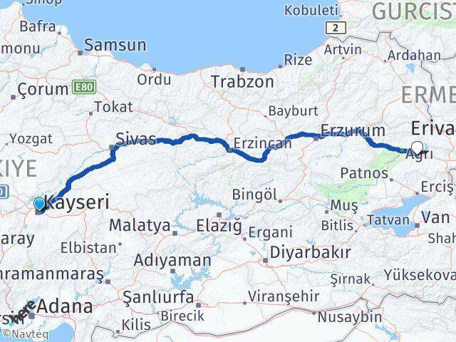 Kayseri Taşlıçay Ağrı Arası Kaç Km - Yol Haritası