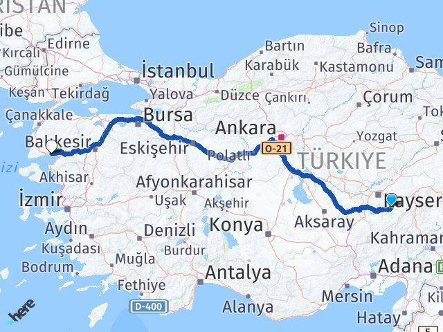 Kayseri Tomarza Altınoluk Edremit Balıkesir Arası Kaç Km - Yol Haritası