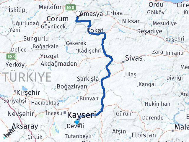 Tomarza Amasya Arası Kaç Km - Yol Tarifi