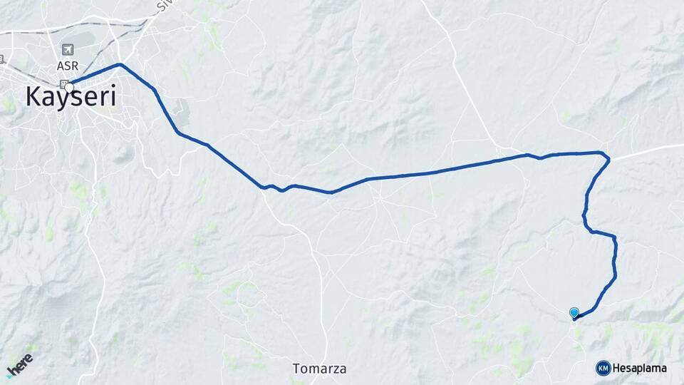 Kayseri Tomarza Dadaloğlu Arası Kaç Km - Yol Haritası