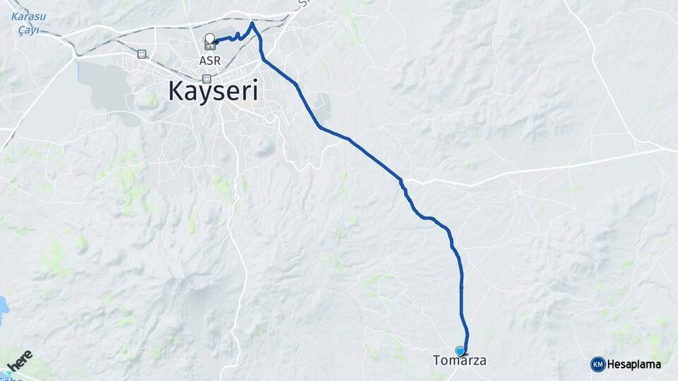 Kayseri Tomarza Erkilet Havalimanı Arası Kaç Km - Yol Haritası