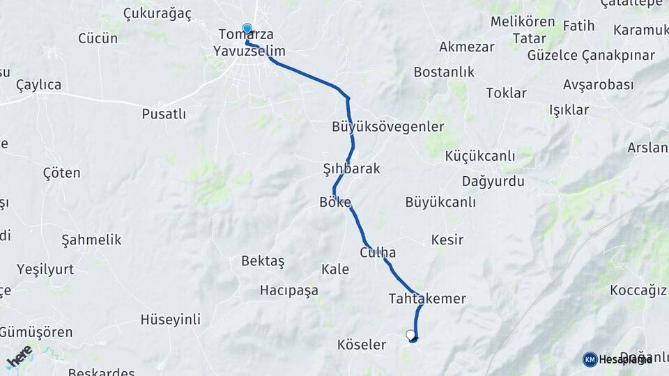 Kayseri Tomarza İmamkullu Tomarza Arası Kaç Km - Yol Haritası