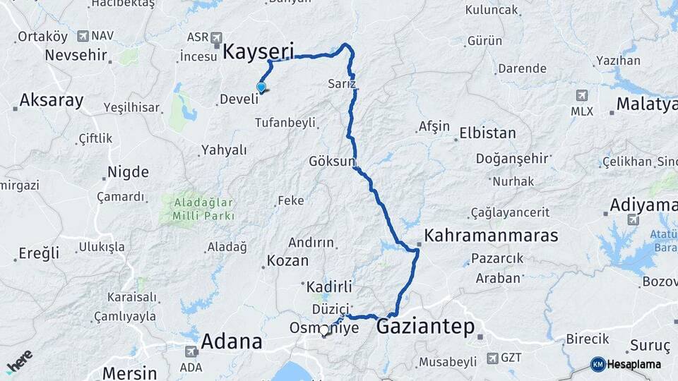 Kayseri Tomarza Osmaniye Arası Kaç Km - Yol Haritası