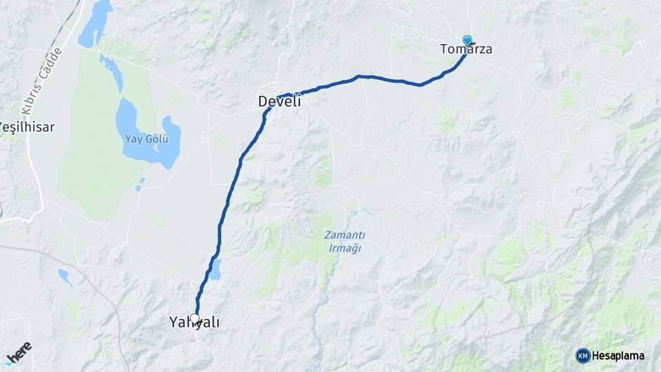 Kayseri Tomarza Yahyalı Arası Kaç Km - Yol Haritası
